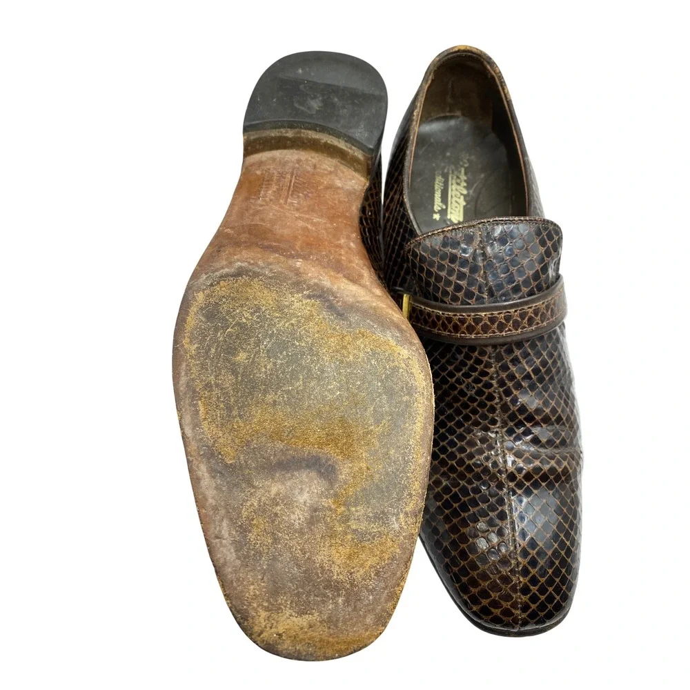 Nettleton Traditionals Brown Snakeskin Loafers Mens 9 Vintage Dress‎ Shoes